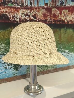 Nine West Sun Hat With Asymmetrical Hem And Gold Thread Detail